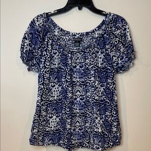 Lucky Brand Blue and White Patterned Blouse